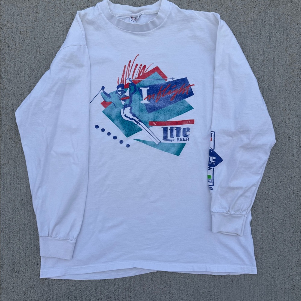 Vintage 90s Lite Beer US Ski Team Long Sleeve - Mens L Made in USA Ski Graphic